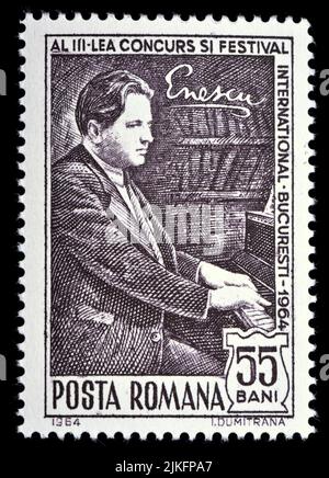 Rumänische Briefmarke (1964) : Drittes internationales George Enescu Festival: George Enescu / Georges Enesco (1881-1955) Rumänischer Komponist, Geiger, c Stockfoto