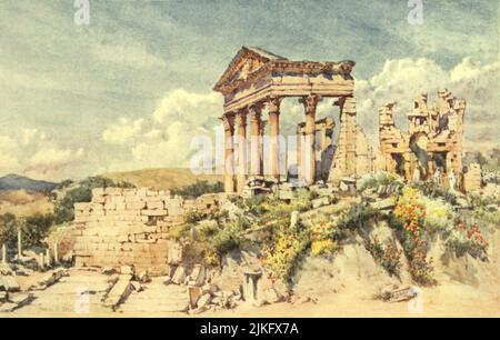 Temple of Celestis, Dougga gemalt von Frances E Nesbitt aus dem Buch "Algerien und Tunis" Erscheinungsdatum 1906 Herausgeber London, A. und C. Black Stockfoto