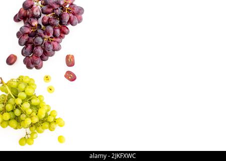 Trauben Beeren, Draufsicht. Frische Früchte und Beeren Hintergrund Stockfoto