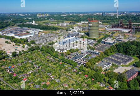 23.05.2022, Deutschland, Nordrhein-Westfalen, Dortmund - Phoenix West. Nach der Schließung der alten Hochofenanlage Hoesch im Jahr 1998 wurde der Standort wieder neu errichtet Stockfoto