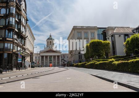 Blick auf die Straße Coudenberg, die Rue Montagne de la Cour und den Königspalast, Brüssel, Belgien Stockfoto