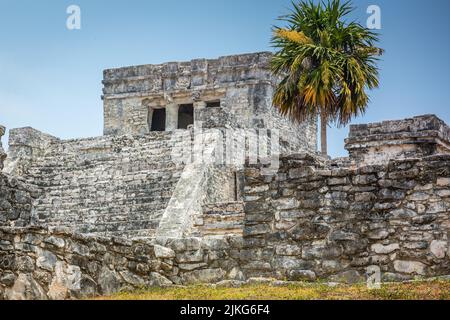 Tulum Pyramide, alte Maya Zivilisation und karibikstrand, Mexiko Stockfoto