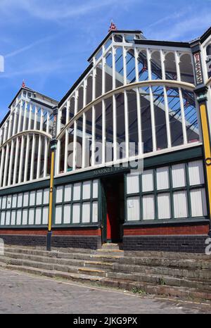 Außenansicht der Victorian Market Hall in Stockport, Greater Manchester, England. Dieses denkmalgeschützte 2 Gebäude wurde 1861 erbaut und war bis heute bekannt Stockfoto