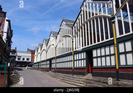 Außenansicht der Victorian Market Hall in Stockport, Greater Manchester, England. Dieses denkmalgeschützte 2 Gebäude wurde 1861 erbaut und war bis heute bekannt Stockfoto