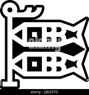 Koinobori Symbol schwarze Vektorgrafik. Stock Vektor