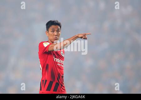 Magdeburg, Deutschland. 01. August 2022. Makoto Hasebe (Eintracht Frankfurt) Fußball, DFB-Pokal, 1. Hauptrunde, 1. FC Magdeburg (MD) - Eintracht Frankfurt (F) in der MDCC Arena Magdeburg, 1.. August 2022 ? Kredit: dpa/Alamy Live Nachrichten Stockfoto