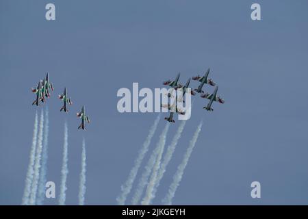 Italienisches Aerobatic Team, Frecce Tricolori, RIAT, 2022, RAF Fairford, Gloucestershire. Stockfoto