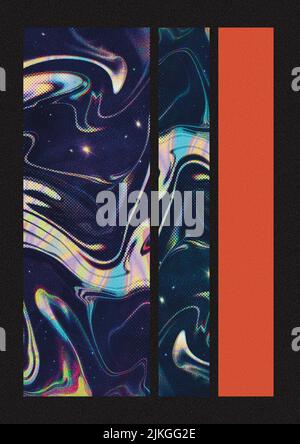 Schwarz und rot Retro Future Space Nostalgia Fluid Marble Abstrakt Kunstblock Rechteck geometrische Formen Stockfoto