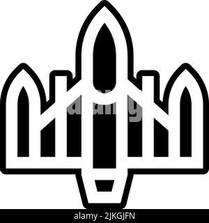 Abbildung des schwarzen Vektorgrafiks des Kampfjet-Symbols. Stock Vektor
