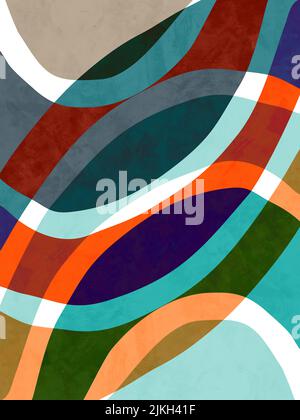 Eine vertikale abstrakte Retro-Aquarell bunte Hintergrund Illustration mit Wellen-Elemente Stockfoto