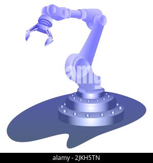 Mechanischer Roboterarm mit Greifer in blauer Farbe isoliert auf weiß. Vektordesign-Element. Stock Vektor