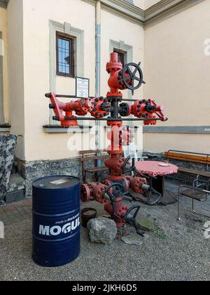 Eine Ausstellung von Bergbauanlagen im Museum für Erdölförderung in Hodonin, Südmähren Stockfoto