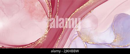 Abstrakte flüssige Kunst mit Alkoholtinte Technik Malerei, und mit Goldfolie Glitter verziert, um luxuriös aussehen. Geeignet für Hintergründe, Banner, Auto Stock Vektor