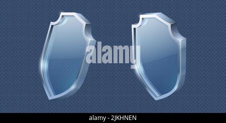 Glasabschirmungen, transparente Acrylglasscheiben mit Spiegelung und Glühwinkel. Wächter, Medizin, Verteidigungssymbol, isolierte leere plexiglas-Bildschirmvorlagen, realistische 3D Vektor-Symbole Stock Vektor