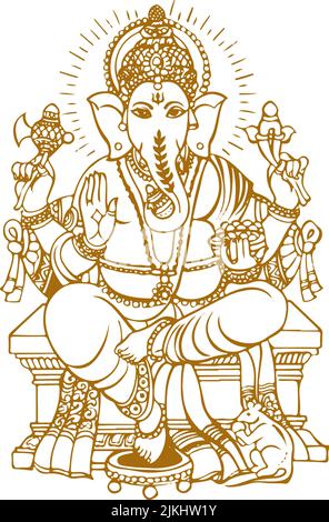 Zeichnung oder Skizze von Lord Ganesha Outline und Silhouette editierbare Illustration Stockfoto