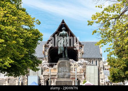 Ruine der berühmten Christchurch Cathedral nach dem Erdbeben von 2011, Südinsel von Neuseeland Stockfoto