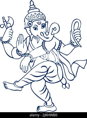 Zeichnung oder Skizze von Lord Ganesha Outline und Silhouette editierbare Illustration Stockfoto