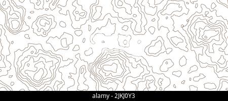 Topographie weiße Karte nahtloses Muster mit gepunkteten und durchgehenden Linien. Abstrakte topografische Kurven. Wiederholen Sie den geometrischen Hintergrund. Skizzieren Sie die Topologie Land oder Stock Vektor