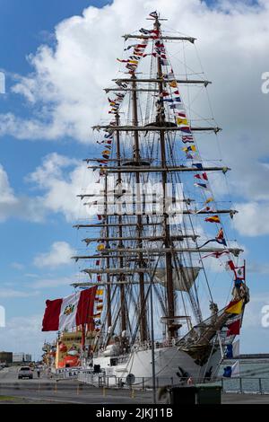 lateinamerikanische Segel, Frigate aus Peru im Hafen, Mar del Plata, Buenos Aires, Argentinien. Stockfoto