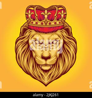 Klassische elegante Löwen König Krone Vektor-Illustrationen für Ihre Arbeit Logo, Merchandise-T-Shirt, Aufkleber und Label-Designs, Poster, Grußkarten Stock Vektor