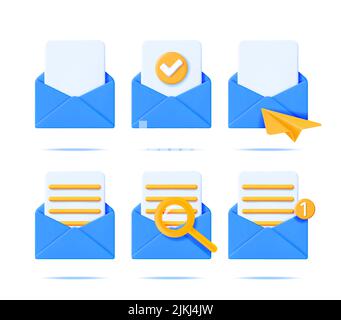 3D Blaues Symbol für Open Mail-Briefumschlag Stock Vektor
