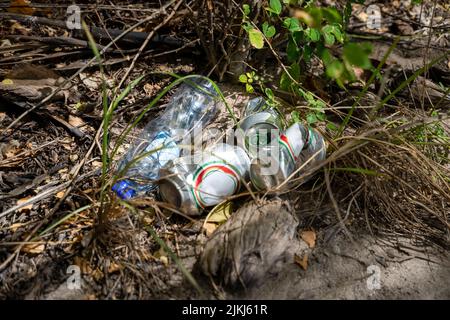 Der Plastikmüll am Strand in Punta Cana, Dominikanische Republik Stockfoto