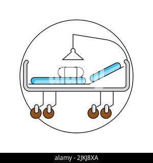 Rundes Template Gesundheitssymbol, Krankenhausbett-Symbol, medizinisches Designelement isoliert auf weißem Hintergrund. Vektor-Grafik mit flacher Grafik. Stock Vektor