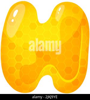 Honigsüße Schrift. Flüssiger Honig Cartoon Alphabet, Gelbe Wabenvektor Schriftart. Einzelner Buchstabe. Stock Vektor