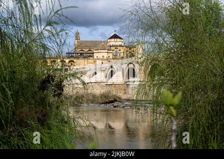 Die römische Brücke und Moschee-Kathedrale am Guadalquivir-Fluss von Cordoba, Spanien Stockfoto