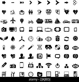 Große Reihe von schwarzen Web Icons isoliert auf weiss. Vektor Stock Vektor