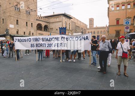 Bologna, ITALIEN. 2. August 2022. Gedenkfeier zum 42.. Jahrestag der Bombardierung des Bahnhofs am 2. August 1980. Kredit: Massimiliano Donati/Alamy Live Nachrichten Stockfoto