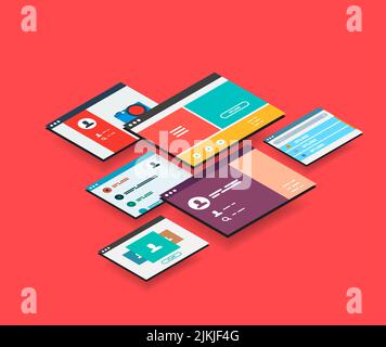 Isometrisches App-Konzept, Vektor modernes 3D semi-flaches Design Stock Vektor