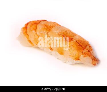 Nigiri Sushi-Rollen mit Garnelen. Traditionelle japanische Küche, Stockfoto