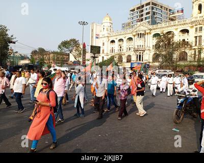 KALKUTTA, WESTBENGALEN, INDIEN - 28. März 2022: Bengalen BJP sprach am montag in kalkutta zu einer Kundgebung wegen Massakers in Boktai in Rampurhat, Birbhum. Stockfoto