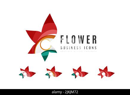 Reihe von abstrakten Blume Logo Business Icons. Erstellt mit überlappenden bunte abstrakte Wellen und Strudel Formen Stock Vektor
