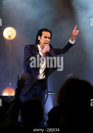 Die Sänger Nick Cave und Warren Ellis leben im Paramount Theater in Oakland Stockfoto