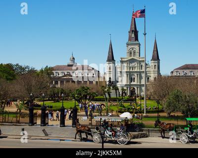 Der Jackson Square und die St. Louis Cathedral in New Orleans Stockfoto