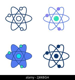 Science-Ikone der Kernphysik im flachen und linienartigen Stil. Atom-Symbol. Vektorgrafik. Stock Vektor