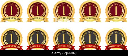 Nr.1 Medaille Symbol Illustration Set | verschiedene Bewertungsinhalte Stock Vektor
