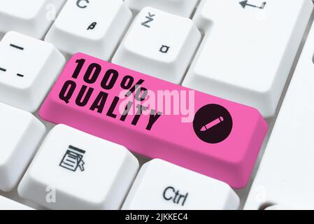 Konzeptionelle Anzeige 100 Qualität. Internet-Konzept garantiert reine und keine schädlichen Chemikalien Top Excellence -48610 Stockfoto