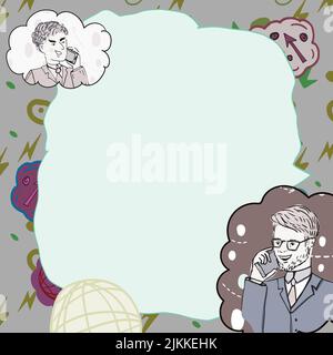 Geschäftsleute, Die Auf Mobiltelefonen Sprechen Und Wichtige Ideen Präsentieren. Männer Sprechen Auf Handys Und Zeigen Krutiale Informationen. Führungskräfte Stock Vektor