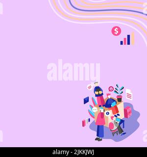 Geschäftsleute, Die Zusammen An Lap Tops Arbeiten, Einer Am Telefon. Gruppe Von Vier Freunden Im Büro, Die Arbeit Machen, Zwei Am Computer, Andere Am Mobiltelefon, Letzte Stock Vektor