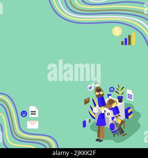 Geschäftsleute, Die Zusammen An Lap Tops Arbeiten, Einer Am Telefon. Gruppe Von Vier Freunden Im Büro, Die Arbeit Machen, Zwei Am Computer, Andere Am Mobiltelefon, Letzte Stock Vektor