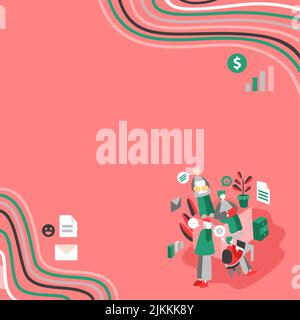 Geschäftsleute, Die Zusammen An Lap Tops Arbeiten, Einer Am Telefon. Gruppe Von Vier Freunden Im Büro, Die Arbeit Machen, Zwei Am Computer, Andere Am Mobiltelefon, Letzte Stock Vektor