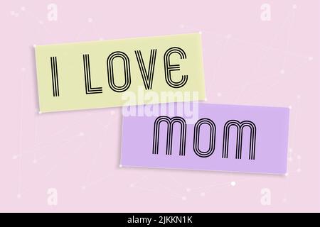 Konzeptuelle Darstellung Ich liebe Mama. Geschäftsansatz gute Gefühle über meine Mutter Zuneigung liebendes Glück Blank Chat Boxen und geometrische Winkel Stockfoto