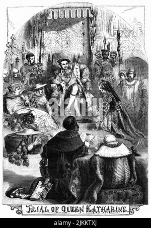 Trial of Queen Catherine, Illustration from the Book, „John Cassel’s Illustrated History of England, Volume II“, Text von William Howitt, Cassell, Petter und Galpin, London, 1858 Stockfoto