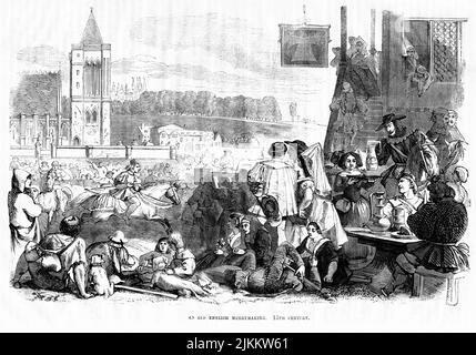 An Old English Merrymaking, 15. Century, Illustration from the Book, „John Cassel’s Illustrated History of England, Volume II“, Text von William Howitt, Cassell, Petter und Galpin, London, 1858 Stockfoto