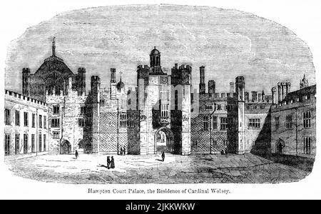 Hampton Court Palace, die Residenz von Kardinal Wolsey, Illustration aus dem Buch, „John Cassel’s Illustrated History of England, Band II“, Text von William Howitt, Cassell, Petter und Galpin, London, 1858 Stockfoto