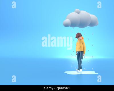 Vereinzelte Traurigkeit. 3D Abbildung Stockfoto