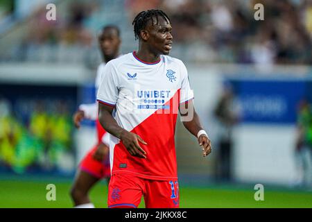 Leuven, Belgien. 02. August 2022. LEUVEN, BELGIEN - 2. AUGUST: Rabbi Matondo der Rangers während des UEFA Champions League Qualifikationsspiel zwischen Royale Union Saint Gilloise und Rangers beim King Power in Den Dreef am 2. August 2022 in Leuven, Belgien (Foto: Joris Verwijst/Orange Picics) Credit: Orange Pics BV/Alamy Live News Stockfoto